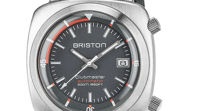 Briston: Clubmaster Diver in Edelstahl und mit grauem Kautschukband