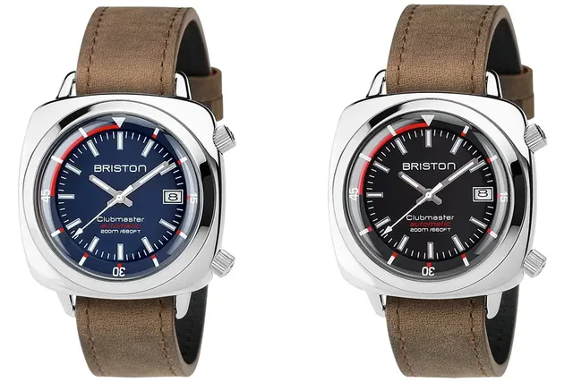Briston: Clubmaster Diver in Edelstahl mit Lederband