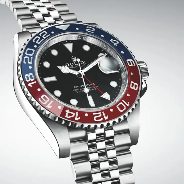 Rolex: Oyster Perpetual GMT-Master II in Edelstahl mit Pepsi-Lünette und Jubilé-Band