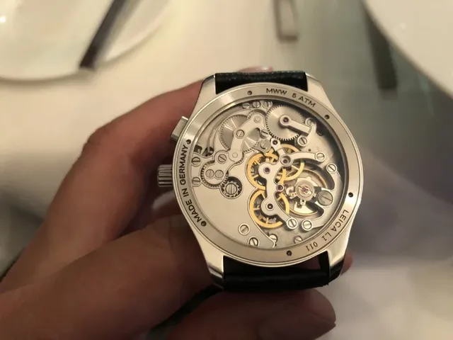 Live-Bild des Werks, das bei der Leica L1 durch den Gehäuseboden zu sehen ist