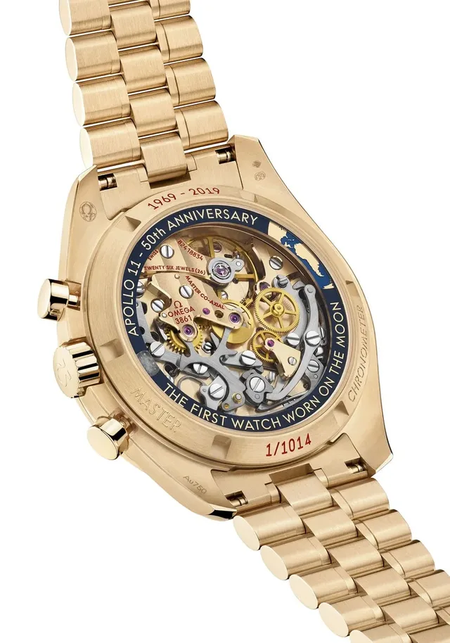 Omega: Manufakturkaliber 3861 mit Handaufzug in der goldenen Speedmaster Apollo 11 50th Anniversary Limited Edition