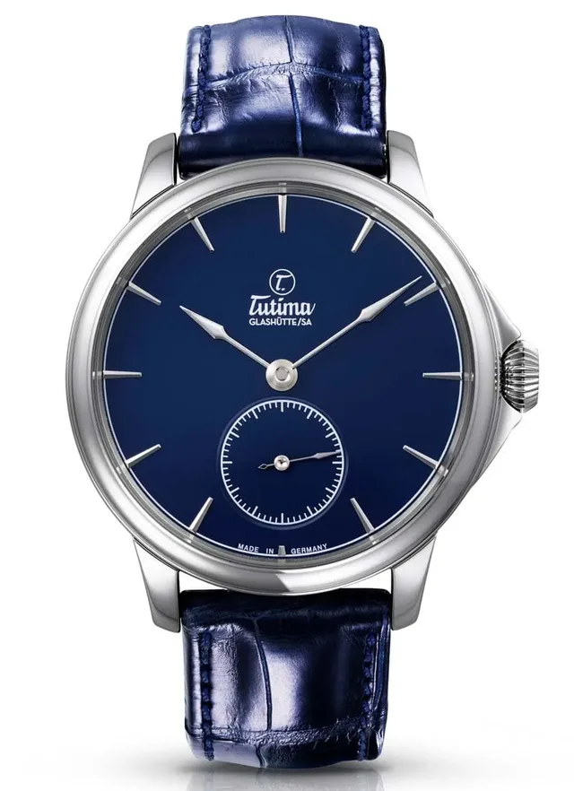 Moderner Klassiker mit Handaufzug: Tutimas Patria bekommt ein blaues Zifferblatt.