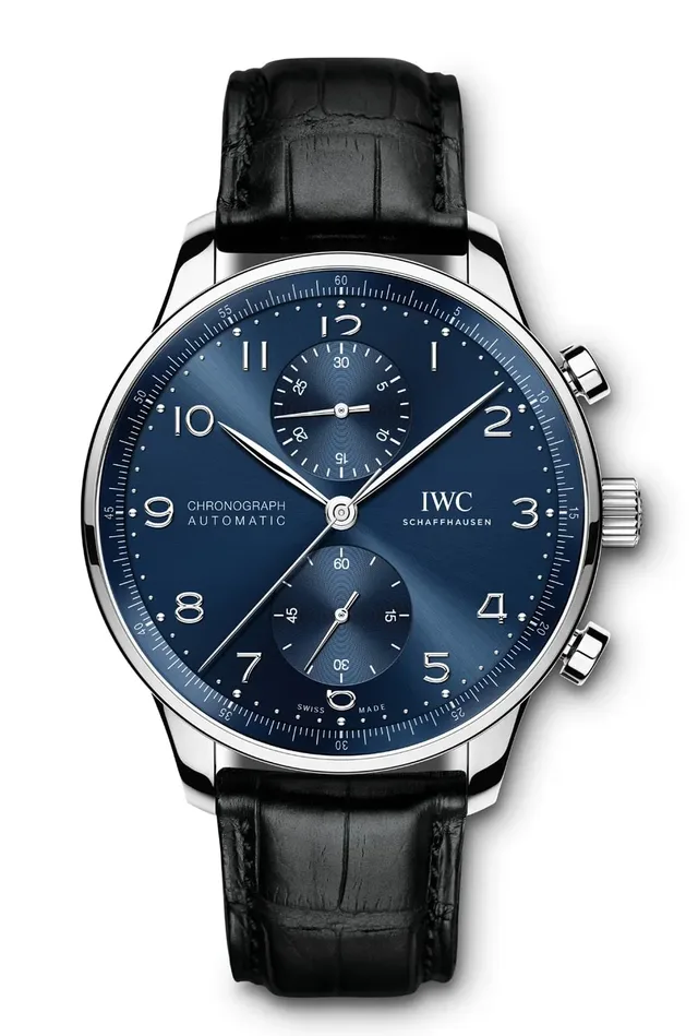 IWC: Portugieser Chronograph Referenz IW371606 in Edelstahl mit blauem Zifferblatt