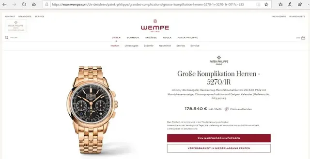 Patek Philippe ist mittlerweile auch online erhältlich, beispielsweise bei Wempe