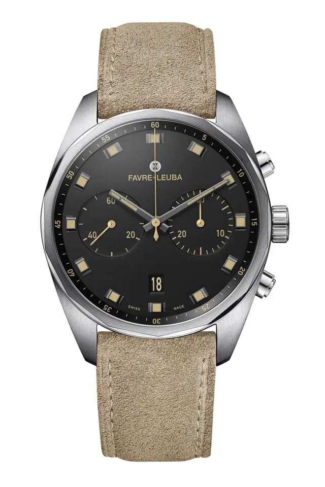 Favre-Leuba Sky Chief Chronograph mit schwarzem Zifferblatt und beigefarbenen Akzenten