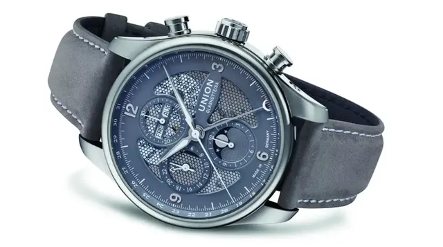 Union Glashütte: Belisar Chronograph Mondphase mit grau perforiertem Zifferblatt