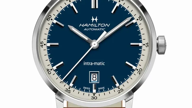 Hamilton Intra-Matic Automatic mit blauem Zifferblatt und weißem Minutenring