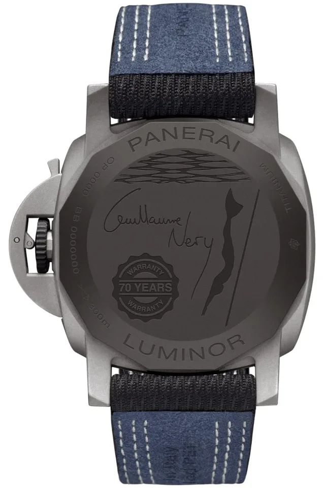 Gehäuserückseite der Panerai Luminor Marina 44mm – Guillaume Néry Edition (PAM01122) mit Gravur