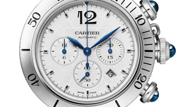 Cartier: Pasha de Cartier Chronograph in Edelstahl mit Metallband