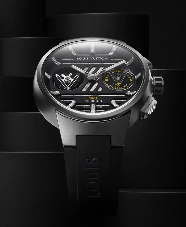 Louis Vuitton Tambour Curve GMT Flying Tourbillon mit Meteoritzifferblatt und Diamanten