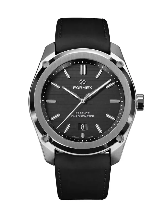 Formex: Essence 43 mm Automatic Chronometer mit schwarzem Zifferblatt und Kautschukband