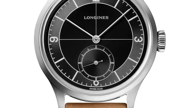 Longines: Heritage Classic mit schwarzem Zifferblatt und Lederband