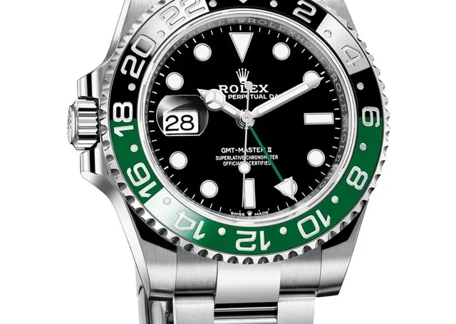 Rolex Oyster Perpetual GMT-Master II mit grün-schwarzer Lünette und Krone und Datum links