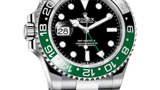 Rolex Oyster Perpetual GMT-Master II mit grün-schwarzer Lünette und Krone und Datum links