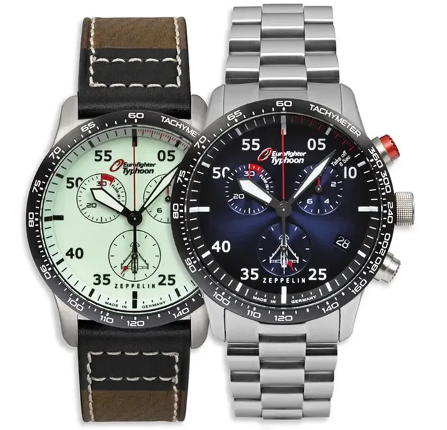 Zeppelin: Eurofighter Quarz Chronograph dunkelblaues Zifferblatt mit weißen nachts leuchtenden Zahlen Referenz. 7298