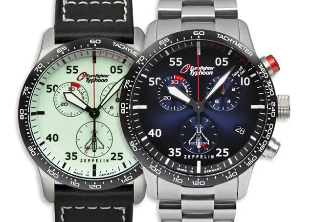 Zeppelin: Eurofighter Quarz Chronograph dunkelblaues Zifferblatt mit weißen nachts leuchtenden Zahlen Referenz. 7298