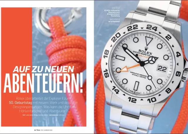 Eine von zwei kürzlich getesteten Rolex-Uhren: die neue Explorer II mit verbessertem Manufakturwerk