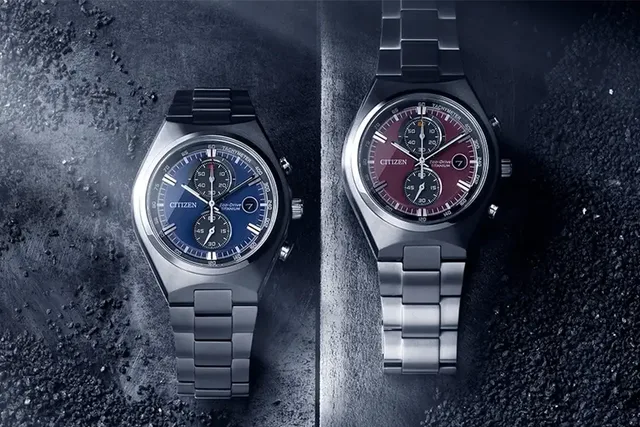 Citizen: CA7090 Chronographen mit blauem und roten Zifferblatt