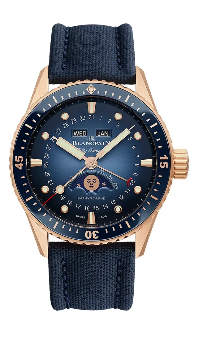 Blancpain: Fifty Fathoms Bathyscaphe Quantième Complet in Rotgold