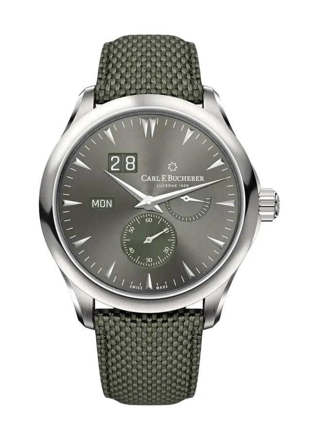 Carl F Bucherer: Manero Peripheral Big Date mit grauem Zifferblatt und Textilband