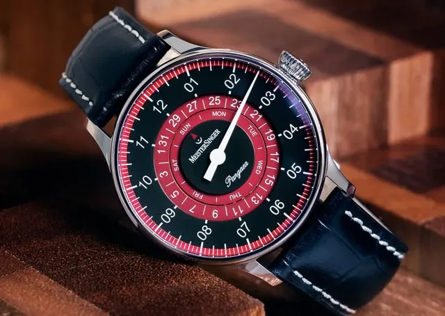 Meistersinger: Pangaea Day Date in Schwarz-Bordeaux