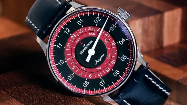 Meistersinger: Pangaea Day Date in Schwarz-Bordeaux