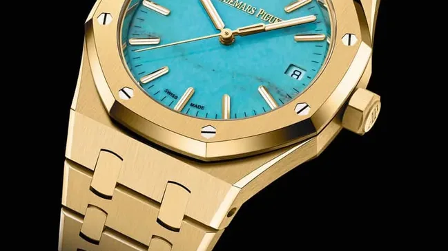 Audemars Piguet: Royal Oak Automatik 37 mm Turquoise Gelbgold
