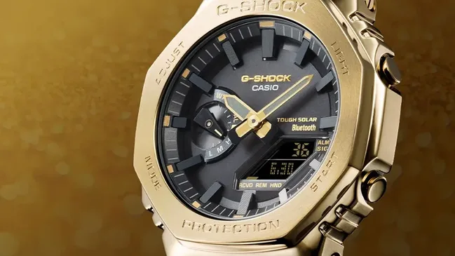 G-Shock Uhr, GM-B2100 Full-Metal in Gelbgold, Detailansicht Zifferblatt