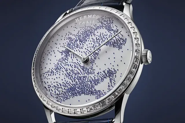 Hermès: Slim d’Hermès Cheval de légende, Zifferblatt, blaue Email-Perlen