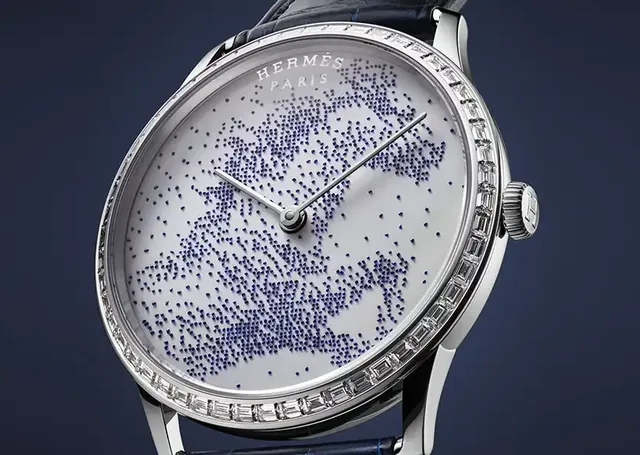 Hermès: Slim d’Hermès Cheval de légende, Zifferblatt, blaue Email-Perlen