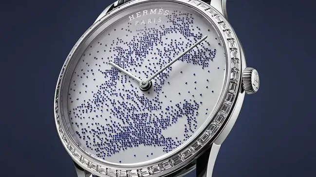 Hermès: Slim d’Hermès Cheval de légende, Zifferblatt, blaue Email-Perlen