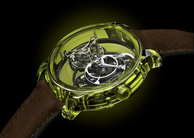 Artya: Das Tiny Purity Tourbillon NanoSaphir Chameleon, wenn es grün leuchtet