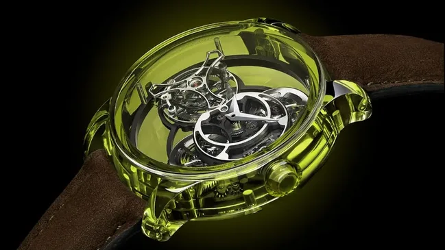 Artya: Das Tiny Purity Tourbillon NanoSaphir Chameleon, wenn es grün leuchtet