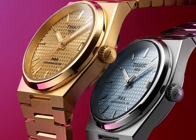 Tissot PRX 35 mm Powermatic 80 in Gold und Eisblau