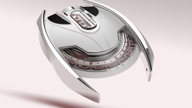 Maghnam – Mohareb, ausgefallene Uhrenkreation aus Edelstahl mit Handaufzugskaliber