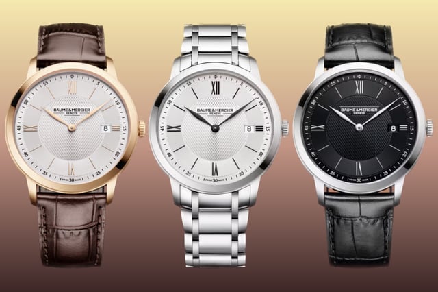 Frontalansicht der drei Versionen der Baume & Mercier Classima Quarz