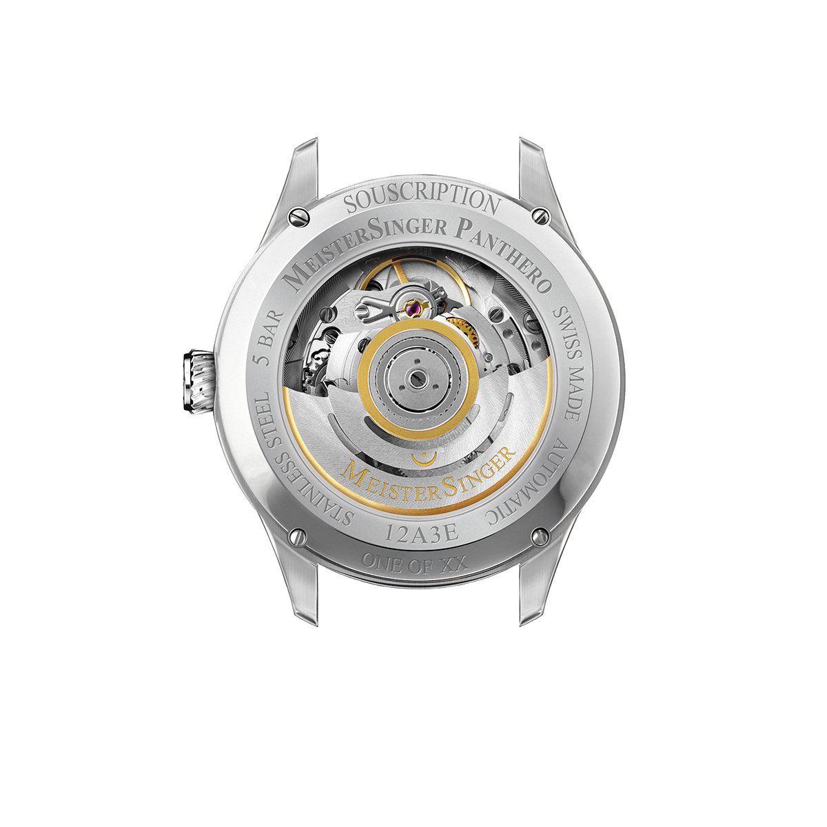 Rückseite der Meistersinger Souscription Panthero Jumping Hour Guilloché  