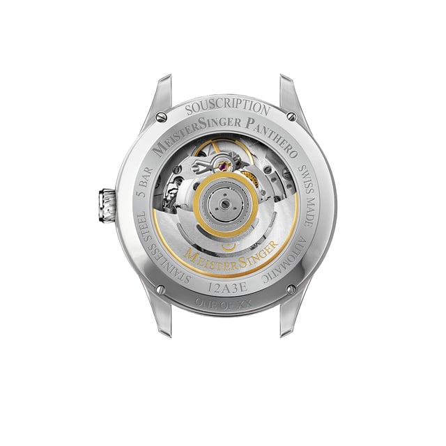 Rückseite der Meistersinger Souscription Panthero Jumping Hour Guilloché  