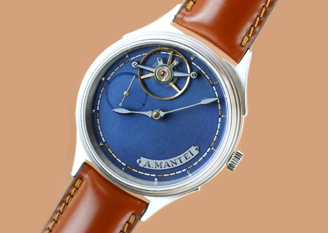 A. Mantei – Horologium, ausgefallene Uhr aus Silber mit Handaufzugswerk