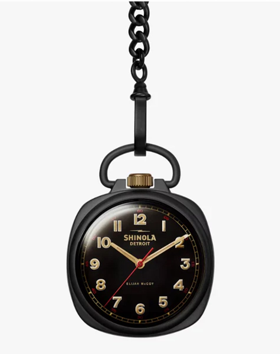 Shinola – Elijah McCoy Mechanic Pocket Watch, schwarze Taschenuhr