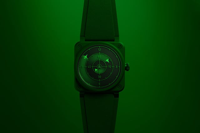 Bell & Ross BR-03 Green Radar Ceramic, Uhr vor grünem Hintergrund