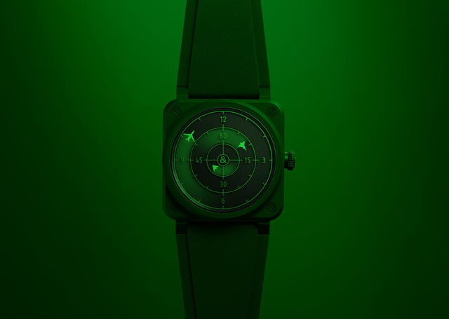 Bell & Ross BR-03 Green Radar Ceramic, Uhr vor grünem Hintergrund
