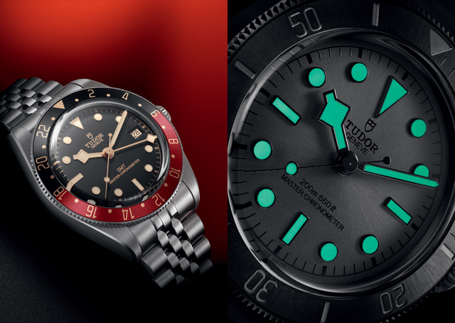 Ansicht der TUDOR BLACK BAY 58 GMT, Detail, Zifferblatt der BLACK BAY CERAMIC