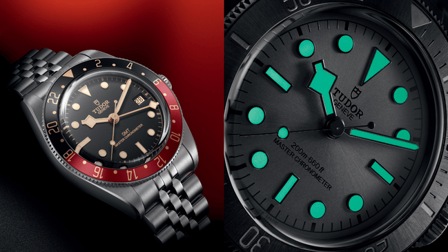 Ansicht der TUDOR BLACK BAY 58 GMT, Detail, Zifferblatt der BLACK BAY CERAMIC