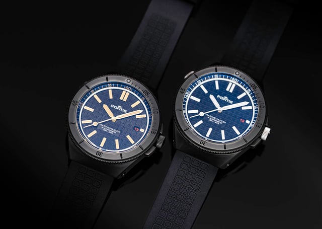 Fortis: Marinemaster M44 DLC Black Resin und Gravity Black