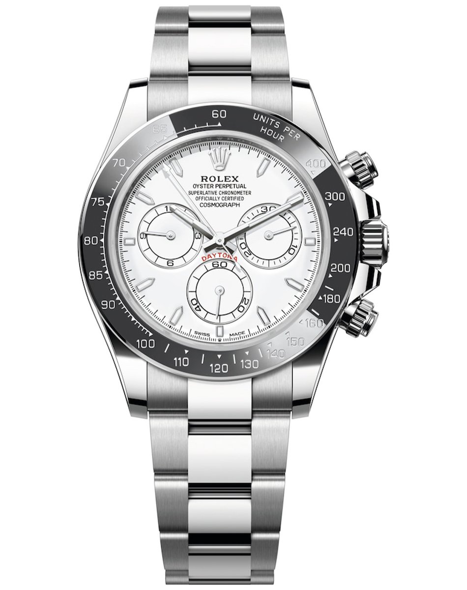 Rolex Daytona, Automatikchronograph aus Edelstahl und Platin mit weißem Zifferblatt