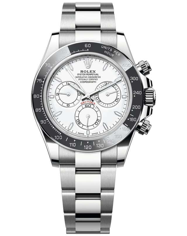 Rolex Daytona, Automatikchronograph aus Edelstahl und Platin mit weißem Zifferblatt