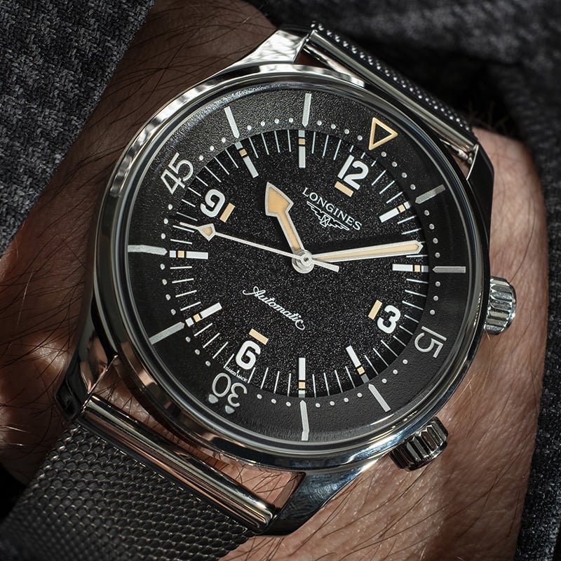 Longines Legend Diver 59, Ref L3.795.4.59.9, Zifferblatt Nahaufnahme