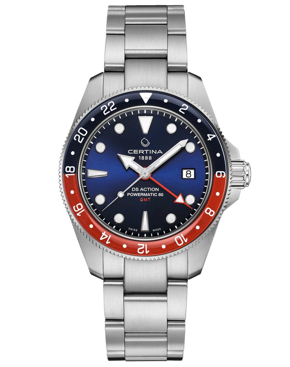 Certina DS Action GMT Powermatic 80, Sportuhr aus Edelstahl mit Automatikwerk
