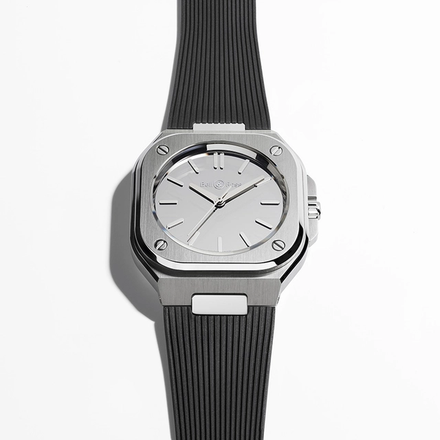 Bell & Ross: BR-05 Grey Mirror Steel mit Kautschukband